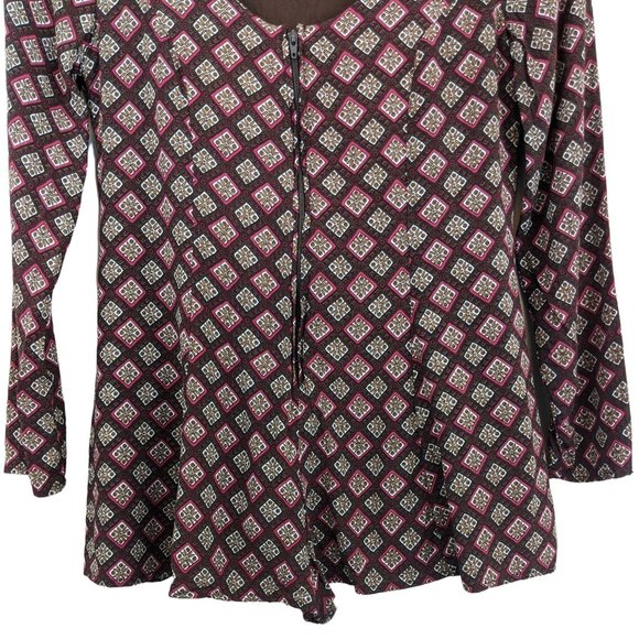 Lucca Urban brown zip front diamond printed long sleeve romper extra small - Picture 5 of 12